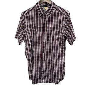 ExOfficio Shirt Mens M Brown Plaid Snap Sailfish Short Sleeve Vented UPF 50